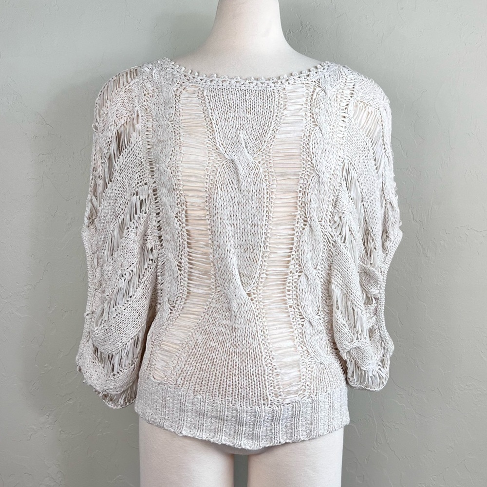 Crochet Knit Cream Boho Oversized Kimono Sleeve Blouse Top
